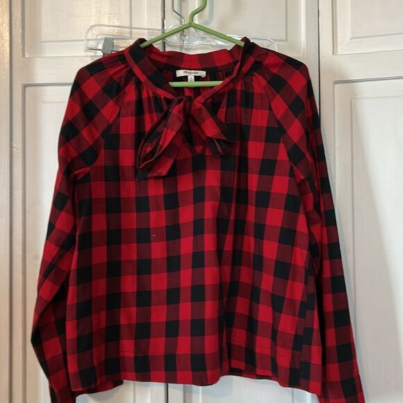 Madewell buffalo plaid blouse with tie - Size M - Picture 3 of 8